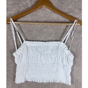 Japna White Smocked Crop Top Sleeveless Coastal Chic BOHO Western Festival Small
